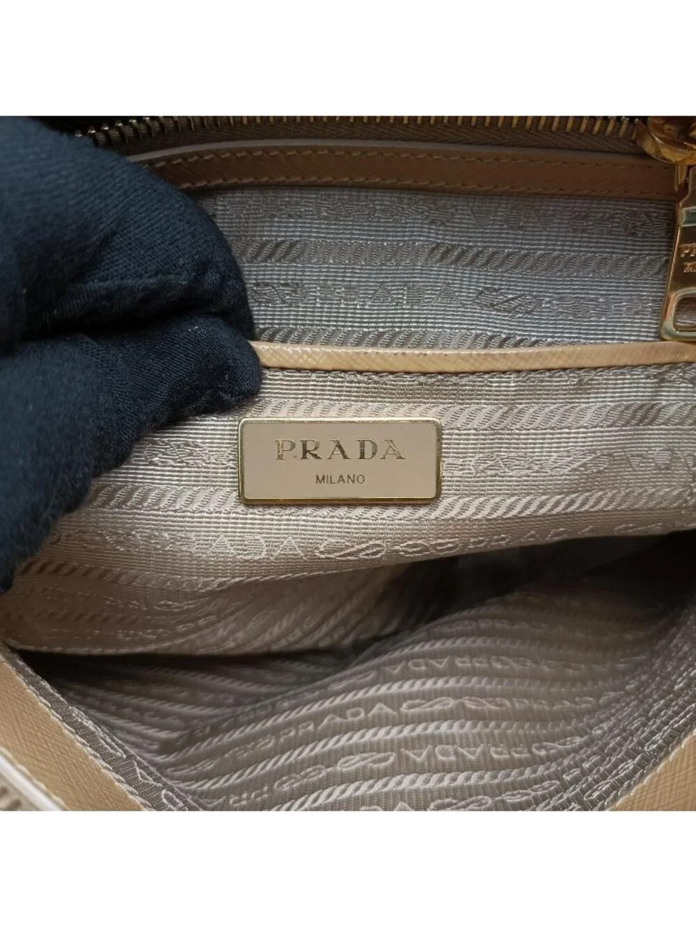 Prada Pyramid Beige Patent 31 Handbag